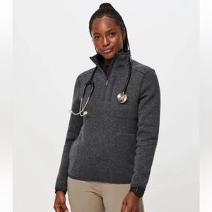 Figs women's heather dark charcoal on shift half zip sweater